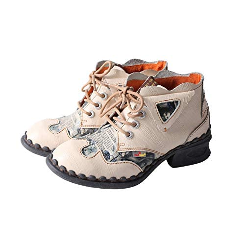 TMA EYES Women's leather printed patchwork ankle boots lace-up fashion shoes3