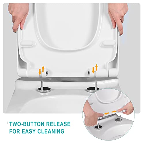 Easy Clean - Asiento de inodoro de liberación rápida, tapa rectangular, asiento de inodoro resistente, color blanco