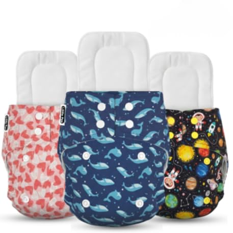 Image of Little Pea Adjustable Cloth Diaper for Babies (3 Months-3 Years) | Leak-Proof, Washable & Reusable | Includes 3 Diaper + 3 Absorbent Pad | Free Size (5-18 kg) | Pack of 3