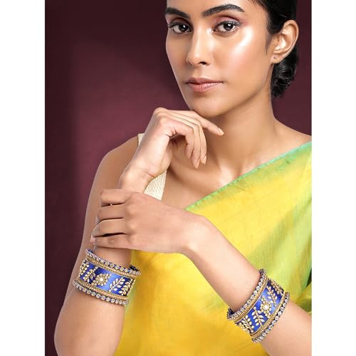Image of Peora Silk Thread Kundan & Stone Studded Chuda Bangles Set Gift for Women
