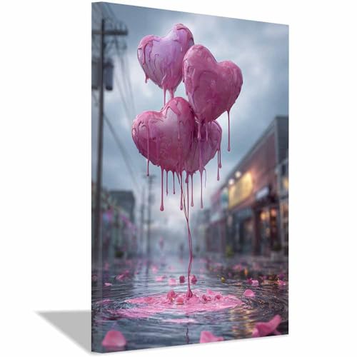 Affiche sur toile cœur abstrait 70x100cm tableau décoratif rose encadré