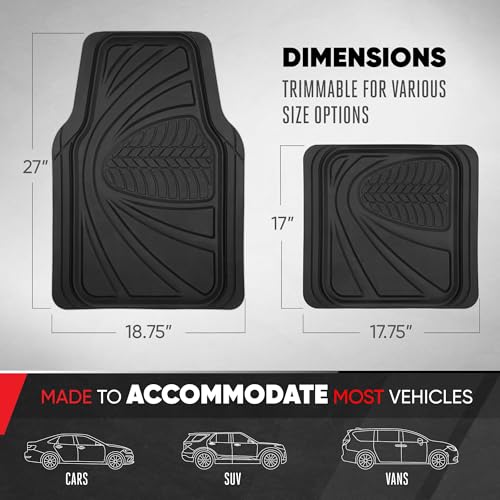 Image of Motor Trend FlexTough Guard All-Weather Floor Mats for Cars - Black Waterproof Rubber Floor Mats, Universal Trim-to-Fit Automotive Accessories for Cars, Trucks & SUV
