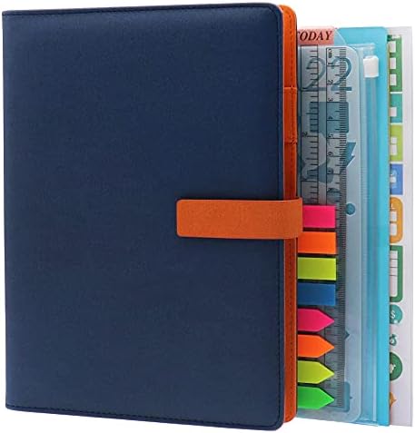 HXRTANGS A5 Refillable Notebook, Ring Binder Journal Personal Organizer with 80 Sheets Lined Filler Paper + Planner Stickers + Subject Dividers + Index Tabs + Bookmark Ruler + Zip Bag + Stencil, Navy Blue