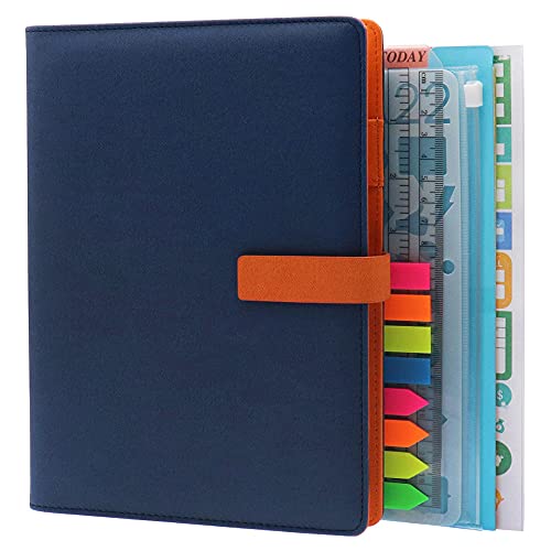 Hxrtangs A5 Refillable Notebook, Ring Binder Journal Personal Organizer With 80 Sheets Lined Filler Paper + Planner Stickers + Subject Dividers + Index Tabs + Bookmark Ruler + Zip Bag + Stencil, Navy Blue #TOP9