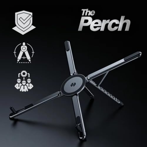 Image of The Perch 5-in-1 Adjustable Phone & Laptop Magnetic Stand | 8 Angle Foldable Aluminium Desk Riser for Tablet, iPad, Books & Mobile (Grey)