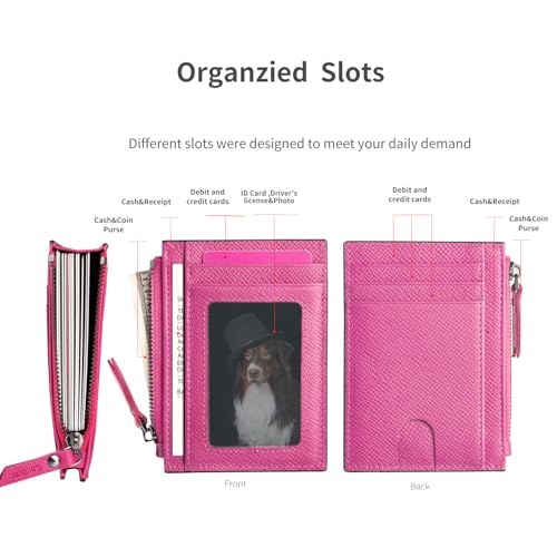 Image of Slim Wallet for Women Small Leather RFID Blocking Credit Card Holder Minimalist Front Pocket Wallet with Coin Purses & Pouches,RoseRed