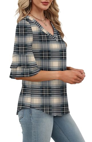 Image of OFEEFAN Spring Tops for Women Boho Shirts Fashion Clothing Cute 3 /4 Length Sleeve Blouses Dressy Casual Summer Outfits