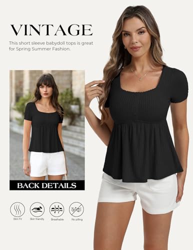 Image of Belle Poque Women's Summer Cute Tops Short Sleeve Babydoll Peplum Top 2026 Square Neck Casual Shirts Teen Top Tee