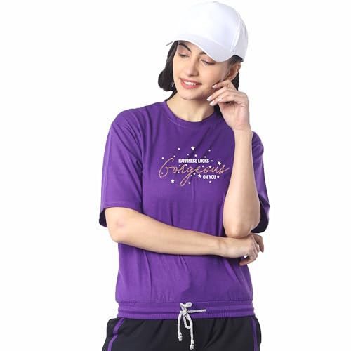 Image of London Hills Women's Cotton Oversized Fit Printed T-Shirt Half Sleeve Oversized t Shirts Drop Shoulder Tshirt