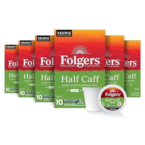 Image of Folgers Half Caff Coffee, Medium Roast, Keurig K-Cup Pods, 10 Count (Pack of 6)