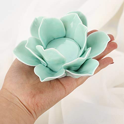Ownmy 4.5 Inch Ceramic Lotus Flower Tea Light Holder Lotus Petals Candle Holder Candlestick, Votive Flower Tealight Candle Holder Candle Lamps Holder With Gift Box For Home Decor Wedding Party (Green) #TOP4