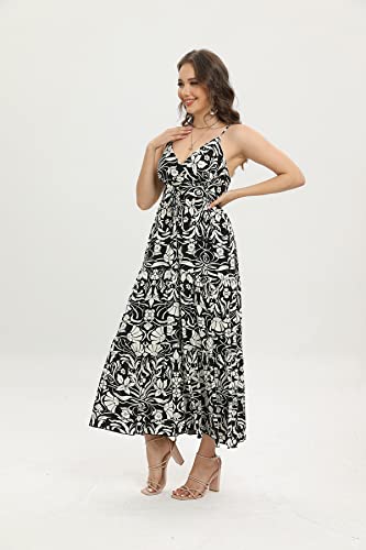 Image of OSTOO Women's Floral Print Maxi Dresses Sleeveless Sleeves Boho Empire Waist Dress