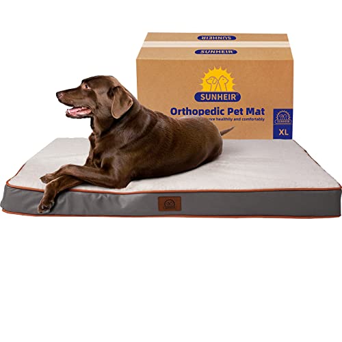 Image of Sunheir Extra Large Dog Bed - XL Orthopedic Bed with Removable Waterproof Cover, Machine Washable, Egg-Crate Foam, 41 inchX27 inchX3 inch, Light Grey