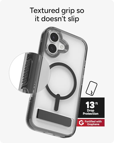 Image of ZAGG Santa Cruz Snap Case with Kickstand for iPhone 17 - Jet Black, Drop Protection (13ft /4m), MagSafe Charging Compatible, ClearGuard Anti-Yellowing Technology, Scratch Resistant Phone Case