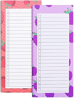 2 Pack Magnetic Shopping List Pad for Fridge, 100 Tear Off Sheets Magnet Notepad Grocery List, Fruit Design Magnetic Grocery List Pad for Fridge, Magnet Back Shopping Lists (Grape + Strawberry)