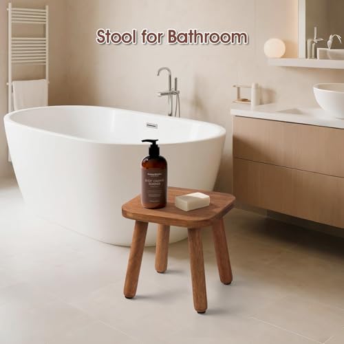 Image of Solid Wood Step Stool 9.3 inch - 300lbs Capacity Plant Stand Indoor, Smal Stools to Sit on, Multi-Use Footstool for Bathroom /Bedroom /Kitchen Color: Walnut