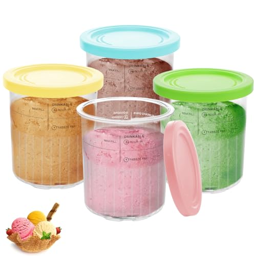 Nepfaivy Behälter für Ninja Creami Deluxe - 4er-Set Eiscremebecher und Deckel Kompatibel mit Ninja Creamy Deluxe NC500 NC501 Serie Eismaschinen BPA-frei Spülmaschinenfest