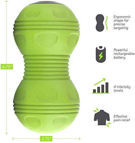 Sedona, 4-Speed Vibrating Massage Ball, Electric Rechargeable Portable Peanut Dual Foam Roller for Deep Tissue Recovery, Pain Soreness Myofascial Acumobility for Hips Feet Arms Back Neck Waist, Green - Thumbnail 6