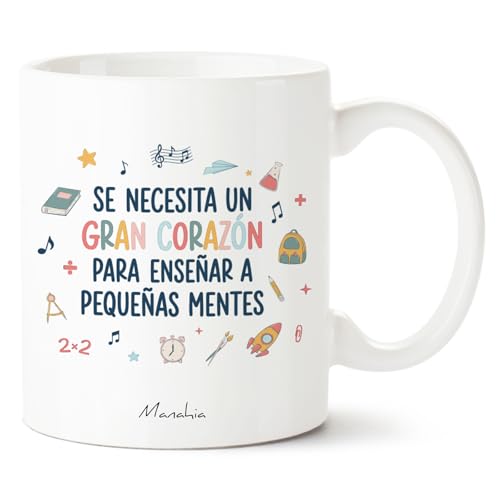 Manahia - Caneca professora é preciso um grande coração para ensinar pequenas mentes | Presente original professora, sonho de berçário - ideia surpresa fim de curso, agradecimento | caixa de presente