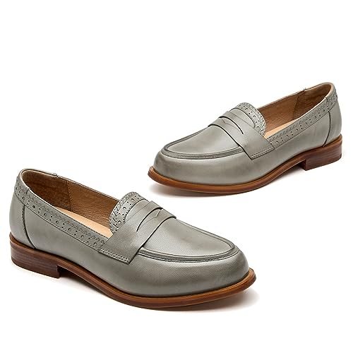 Image of BEAU TODAY Womens Leather Penny Loafers, Slip On Loafer Flats