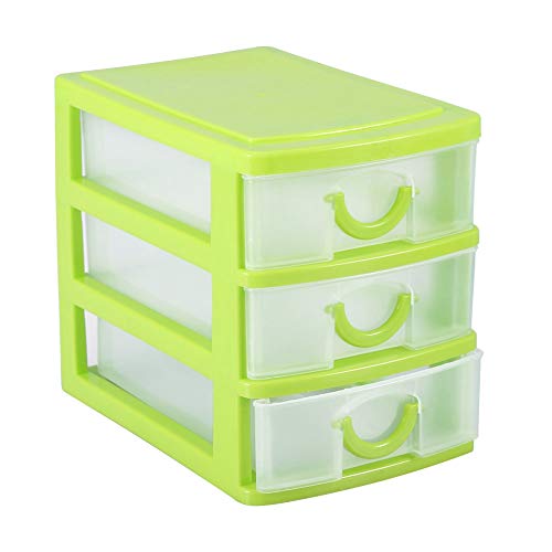 Caja de almacenamiento, organizador de mini cajones de plástico con capas desmontables para escritorio, dormitorio, cocina, baño (3 capas verde)