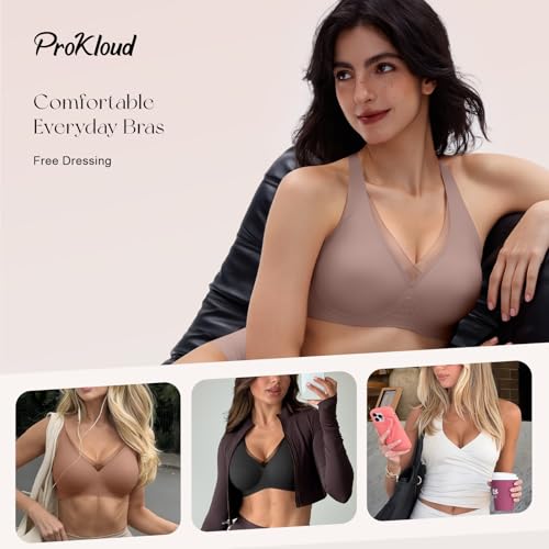Image of ProKloud WirelessTriangle Bralettes for Women Plunge Unlined Unpadded Bras | No Underwire Comfortable Everyday Tshirt Bra,Hook and Eye Closure