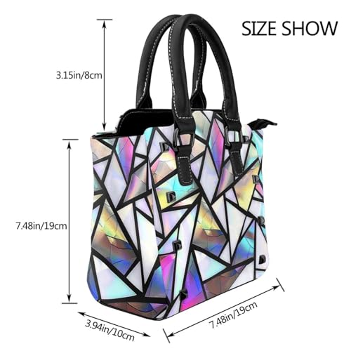 Leather Shoulder Bag for Women, Stained Glass Studded Purse Rainbow Crossbody Handbags Punk Hobo Bag with Adjustable Strap3