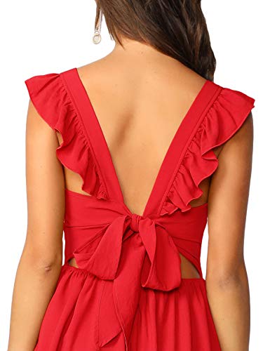OYOANGLE Women's Tie Back Square Neck Ruffle Strap Sleeveless A Line Flare Flowy Lightweight Summer Short Dress3