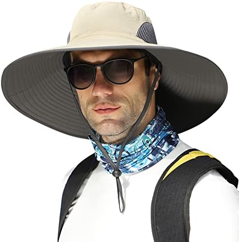 【Oversize XXL&Wide Brim】 Sun Hats for Men, 【UPF50+Waterproof】 Fishing-Hat Boonie Bucket for Hiking Safari Beach Garden Khaki