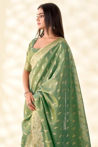 Image of SWORNOF Gold-Toned Woven Design Silk Zari Tissue Saree | Saree for Women | Soft and Skin Friendly