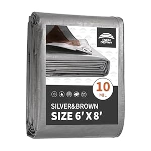 Tarps Heavy Duty Waterproof 6×8 Feet, 10Mil Multipurpose Small Tarp Cover with Metal Grommets and Reinforced Edges, Silver/Brown Tarp by RAINDEWAY