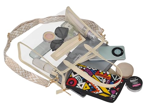 Clear Tote Bag for Women Thick PVC Clear Bag Transparent Stadium Bag with Guitar Strap2