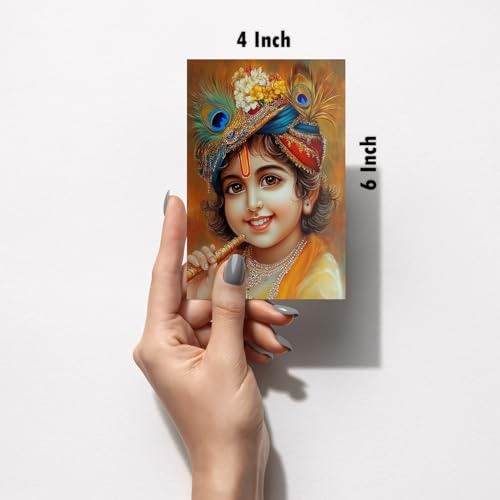 Image of SiddArtify Little Krishna Art Print Set - Set of 2-4x6 Inch - Board (Pack of 6) - Sticker (Pack of 6) Wall Room Decoration art Poster Prints