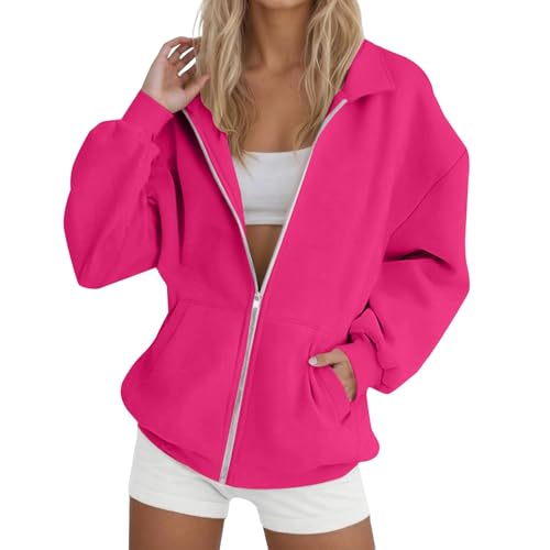 Sudadera de mujer con capucha con cremallera Oversize manga larga caliente casual Streetwear gran tamaño con bolsillo y cordón chaqueta fitness suave sudadera algodón para otoño e invierno, rosa