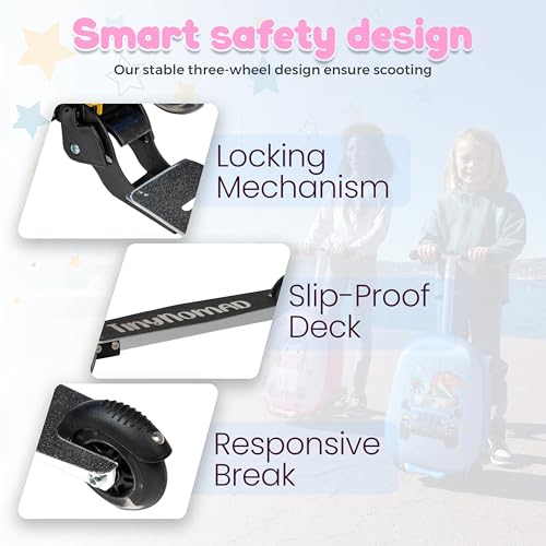 Unicorn Ride-On Scooter Suitcase for Kids - Fun Travel Companion Luggage with Built-in Scooter, LED Wheels, and Carry-On Design for Girls Ages 5-12 - Foldable, Lightweight, Durable3