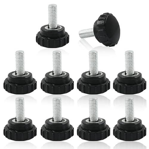 Zorveiio 10Pcs M6 x 15 mm Thread Knurled Thumb Screws, Galvanized Iron M6 Knurled Thumbscrews, Screw On Type Clamping Knob Grip Black, Clamping Screws Grip Knobs