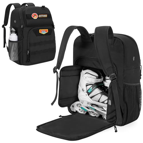GOBUROS Sac à Dos pour Patins à roulettes, Sac pour Patins en Ligne Convient aux Chaussures Jusqu'à La Pointure 13 des Américains, Sac pour Patins avec Plusieurs...