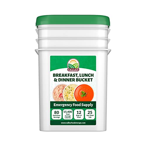 80 Serving Breakfast, Lunch & Dinner Bucket | Premium Emergency Food Supply | Survival Food 25 Year Shelf Life | Camping Food, Backpacking Meals, Prepper Supplies | Valley Food Storage Packaged in USA