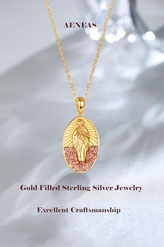 AENEAS Virgin Mary Necklace for Women Sterling Silver Gold Plated Virgen de Guadalupe Pendant Rose Jewelry Baptism Faith Religious Mother's Day Gifts4