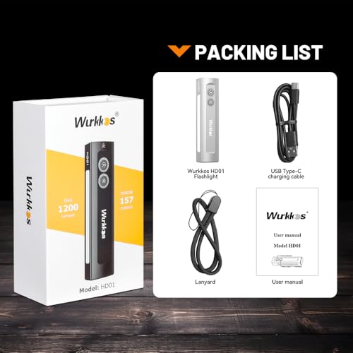 Image of Wurkkos HD01 Magnetic Flashlight with White, RGB & Green Lights | 1200 Lumens,Rechargeable, Pocket,EDC Flashlight,Flat, Outdoors, Triple Light Sources, Work, Emergency