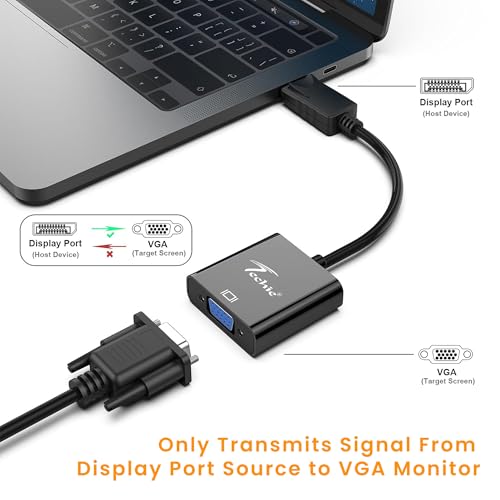 Image of Techie DisplayPort (DP) to VGA Converter | Full HD 1080p 60Hz | Plug & Play DP to VGA Cable for Laptop, PC, Projector & Monitor | Compact, Durable ABS Design - Black