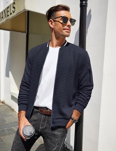 COOFANDY Mens Casual Jacket Lightweight Waffle Bomber Sweatshirt Sweater Jacket Zip Up Varsity Coat4