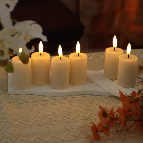 Image of 6 Pack LED Flameless Votives with Built-in Timer Realistic Black Wick Flat-top Battery Operated Electric Candle Set for Home Party Wedding Halloween Christmas Decorations 1.5 inch D x 3.5 inch H