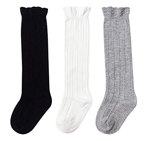 Happy Cherry Knee High Socks Baby Girls Long Tube Ruffled Socks Cute Warm Stockings(3 Pack)
