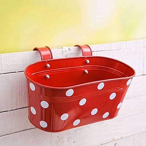 Leafy Tales Muticolor Metal Rust-Free Hanging Planter - Set of 5 (Oval - Red, Green, Yellow, Pink, Purple), 30 cm x 15 cm x 14 cm