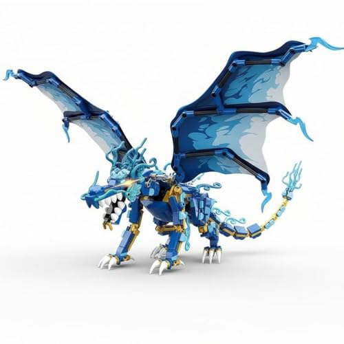Image of SKY LINE OCEAN Blue Water Dragon Building Block Set (501 PCS) - Dragon Model Toy for Kids Boys & Girls, Mini Brick Collectible Figure, Creative Construction Gift | 5 Year Structural Warranty