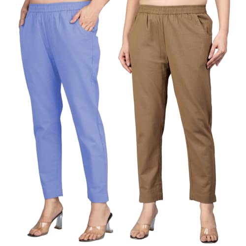 Image of Regular Fit Fully Elastic Waist Ankle Length Premium Cotton Casual Trouser Pant (Combo Pack of 2)