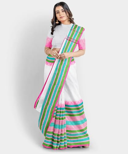 Image of eC ESHA'S COLLECTION Women's Cotton Blend Begumpuri Handloom Saree With Unstitched Running Blouse Piece