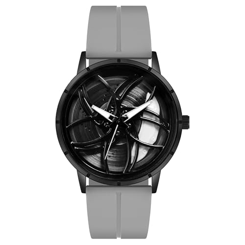 Image of ON TIME OCTUS Spinning Car Wheels Gyro Men's Sport Watch| Rotating Wheel Dial Metal Strap Analog Silicone Strap Luxury Watches for Boy's and Men