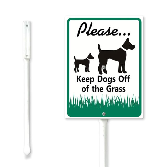 Geroclonup Keep Off Grass Sign with Metal Stake Please Keep Dogs Off The Grass Yard Sign with Stake 20x30cm Sturdy Aluminum Yard Sign Caution Signs No Dog Poop Sign for Street Lawn Neighborhoods